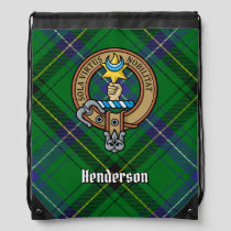 Clan Henderson Crest over Tartan Drawstring Bag