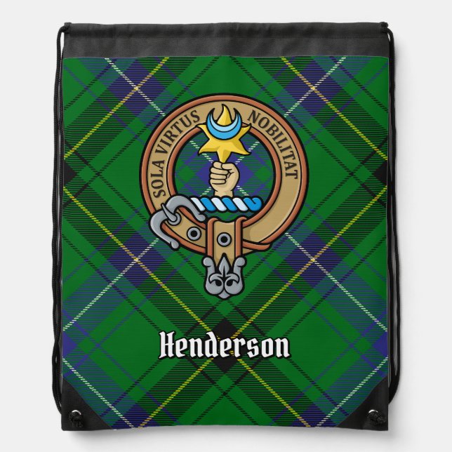 Clan Henderson Crest over Tartan Drawstring Bag (Front)
