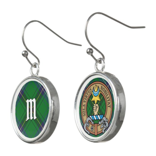 Clan Henderson Crest over Tartan Earrings (Angled)