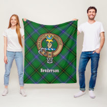 Clan Henderson Crest over Tartan Fleece Blanket