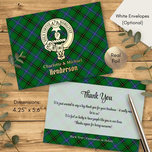 Clan Henderson Crest over Tartan Foil Invitation Postcard (Creator Uploaded)