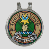 Clan Henderson Crest over Tartan Golf Hat Clip