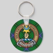 Clan Henderson Crest over Tartan Keychain