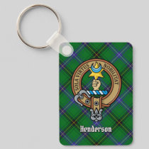 Clan Henderson Crest over Tartan Keychain