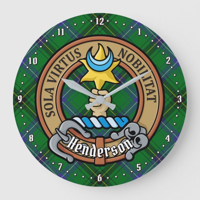 Clan Henderson Crest over Tartan Large Clock (Front)