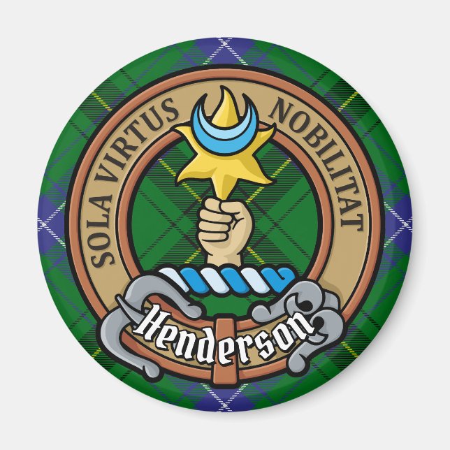 Clan Henderson Crest over Tartan Magnet (Front)