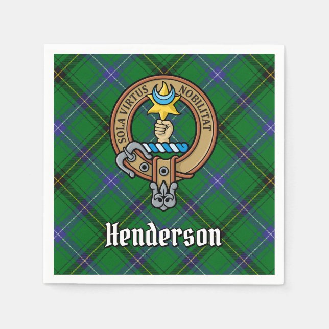 Clan Henderson Crest over Tartan Napkins (Front)