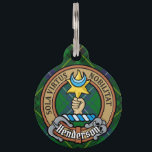 Clan Henderson Crest over Tartan Pet ID Tag<br><div class="desc">Clan Henderson crest badge surrounded by a strap and buckle over tartan background. Custom text on both sides.</div>