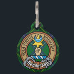 Clan Henderson Crest over Tartan Pet ID Tag<br><div class="desc">Clan Henderson crest badge surrounded by a strap and buckle over tartan background. Custom text on both sides.</div>