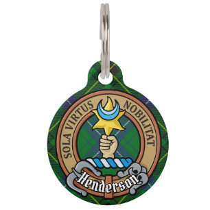 Clan Henderson Crest over Tartan Pet ID Tag