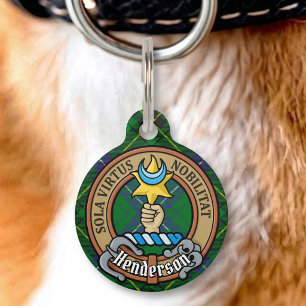 Clan Henderson Crest over Tartan Pet ID Tag
