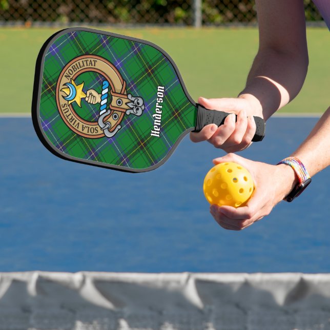 Clan Henderson Crest over Tartan Pickleball Paddle (Insitu)