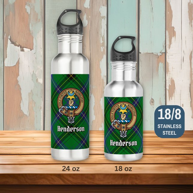 Clan Henderson Crest over Tartan Stainless Steel Water Bottle (Creator Uploaded)