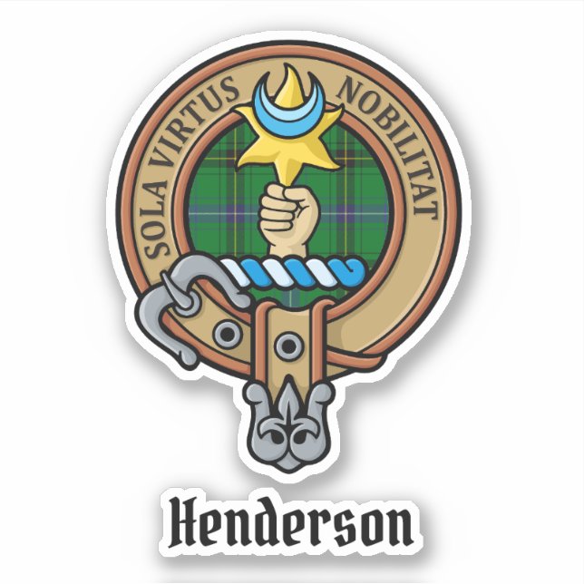 Clan Henderson Crest over Tartan Sticker (Front)