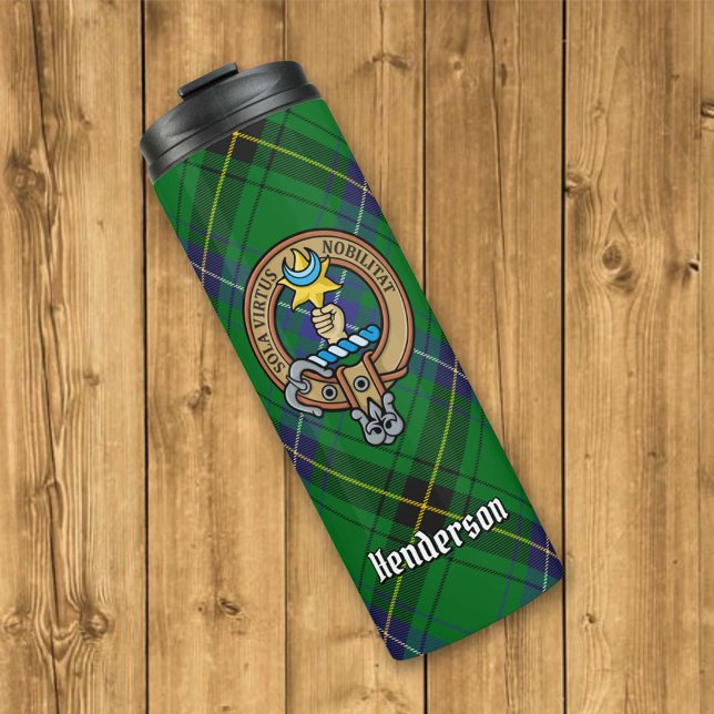 Clan Henderson Crest over Tartan Thermal Tumbler (Creator Uploaded)