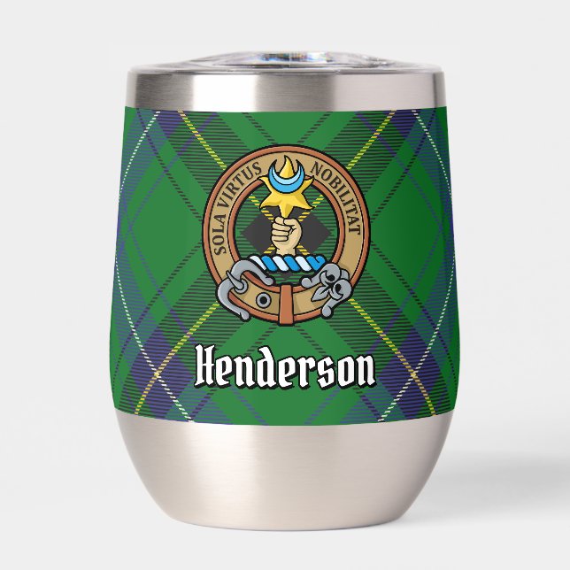 Clan Henderson Crest over Tartan Thermal Wine Tumbler (Front)