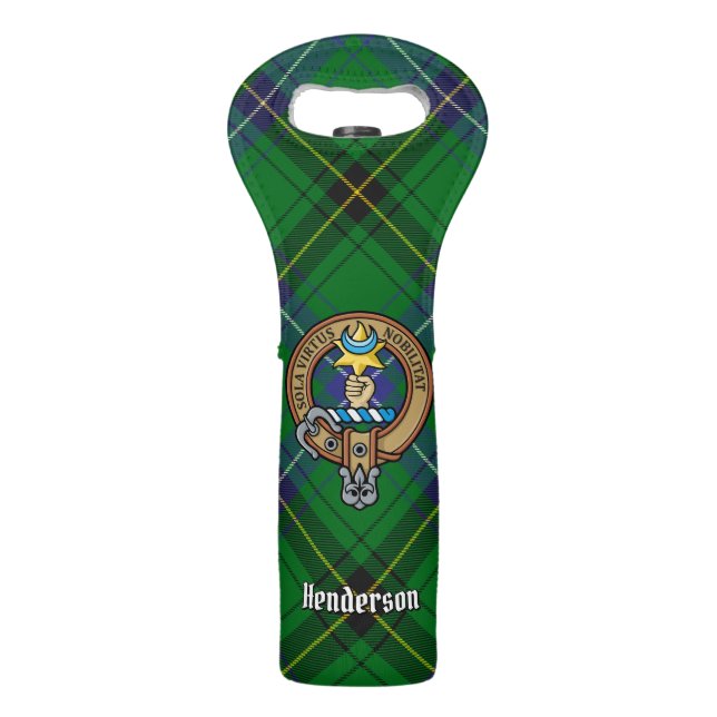 Clan Henderson Crest over Tartan Wine Bag (Front)