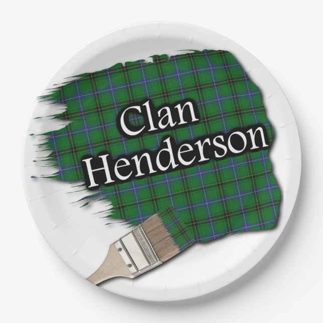 Clan Henderson Scottish Tartan Paint Brush Paper Plates (Front)