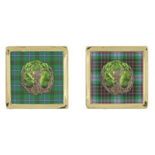 Clan Henderson Tartan And Celtic Tree Of Life Gold Cufflinks