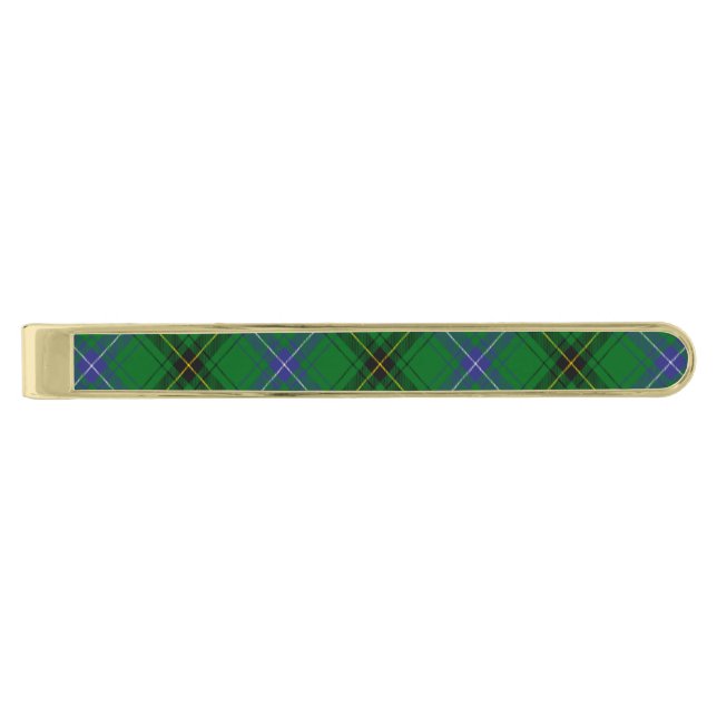 Clan Henderson Tartan Gold Finish Tie Bar (Front)
