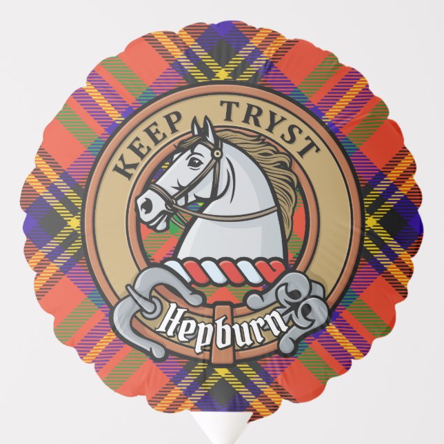 Clan Hepburn Crest over Tartan Balloon (Front)