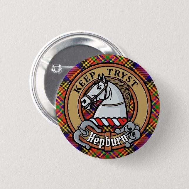 Clan Hepburn Crest over Tartan Button (Front & Back)