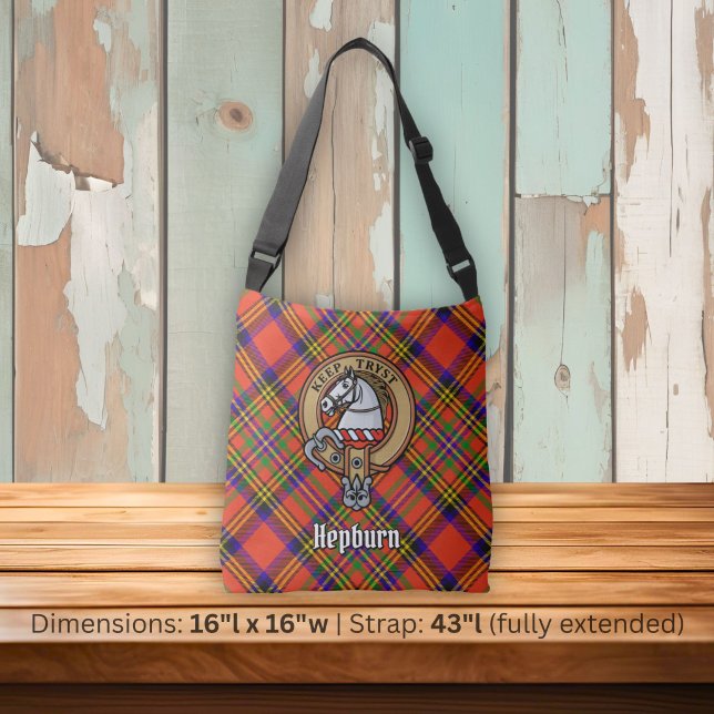 Clan Hepburn Crest over Tartan Crossbody Bag (Creator Uploaded)