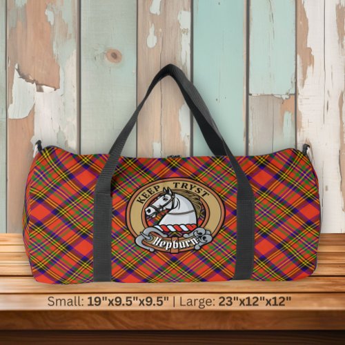 Clan Hepburn Crest over Tartan Duffle Bag
