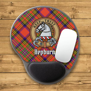 Clan Hepburn Crest over Tartan Gel Mouse Pad