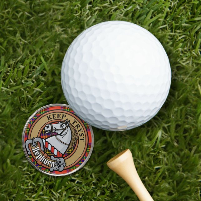 Clan Hepburn Crest over Tartan Golf Ball Marker (Creator Uploaded)