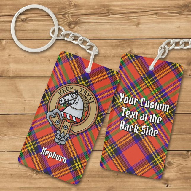 Clan Hepburn Crest over Tartan Keychain (Creator Uploaded)