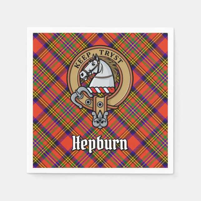 Clan Hepburn Crest over Tartan Napkins (Front)