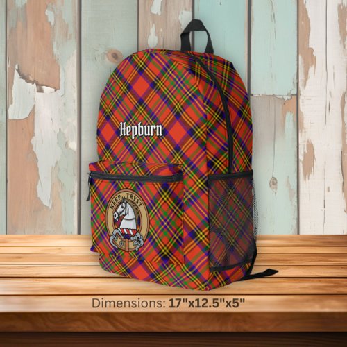 Clan Hepburn Crest over Tartan Printed Backpack