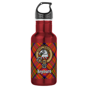 Clan Hepburn Crest over Tartan Stainless Steel Water Bottle