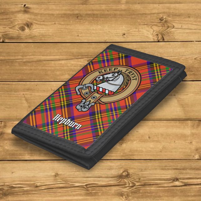 Clan Hepburn Crest over Tartan Trifold Wallet (Creator Uploaded)