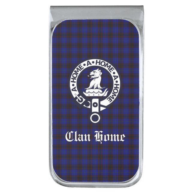 Clan Home Crest Badge and Tartan Silver Finish Money Clip (Front Vertical)