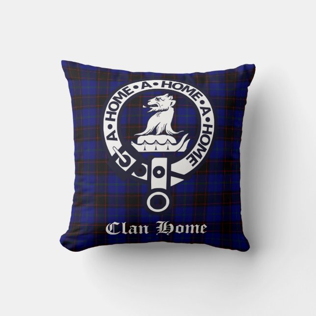 Clan Home Crest Badge and Tartan Throw Pillow (Front)