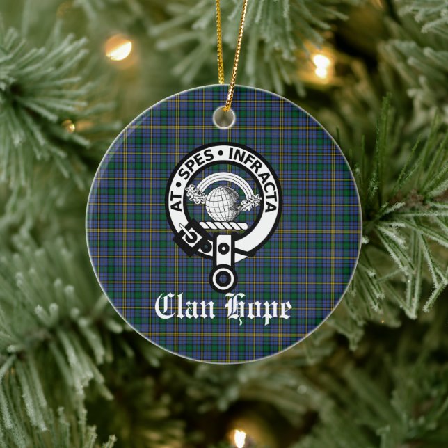 Clan Hope Crest Badge & Tartan Ceramic Ornament (Tree)
