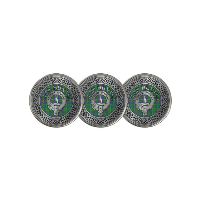 Clan Hunter Crest & Tartan Knot Golf Ball Marker (3 Up)