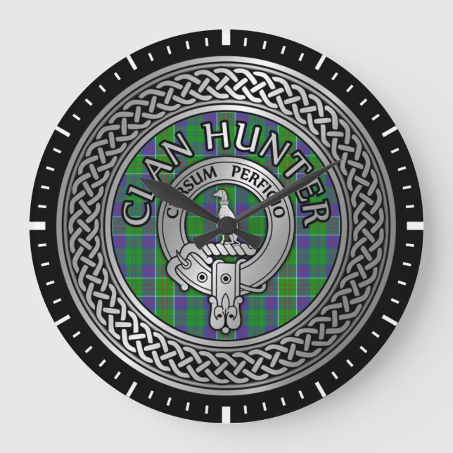 Clan Hunter Crest & Tartan Knot Large Clock (Front)