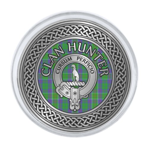 Clan Hunter Crest  Tartan Knot Silver Finish Lapel Pin