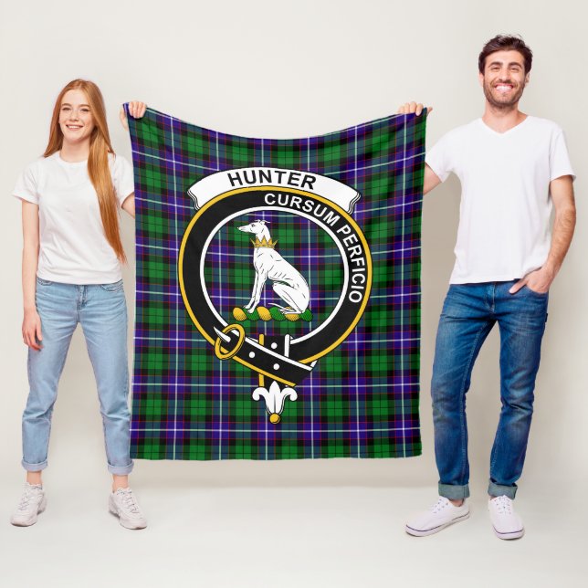 Clan Hunter Tartan Plaid Fleece Blanket (In Situ)