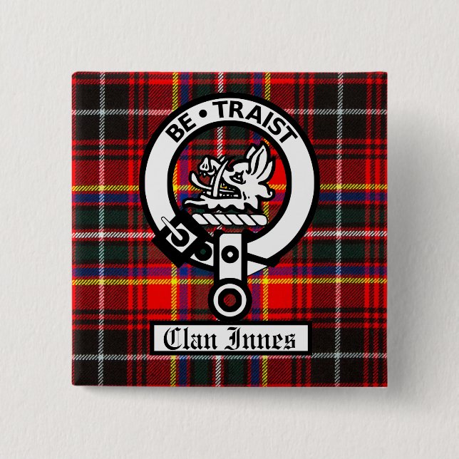 Clan Innes Crest Badge and Tartan Button (Front)