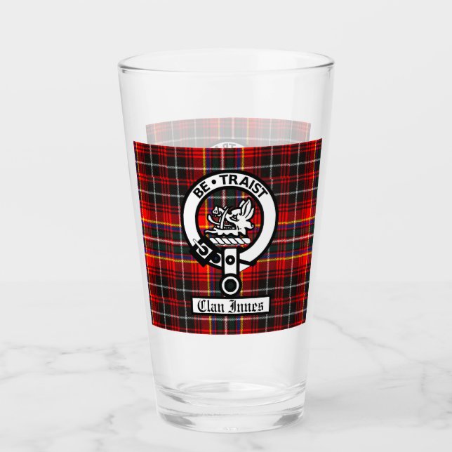 Clan Innes Crest Badge and Tartan  Glass (Front)