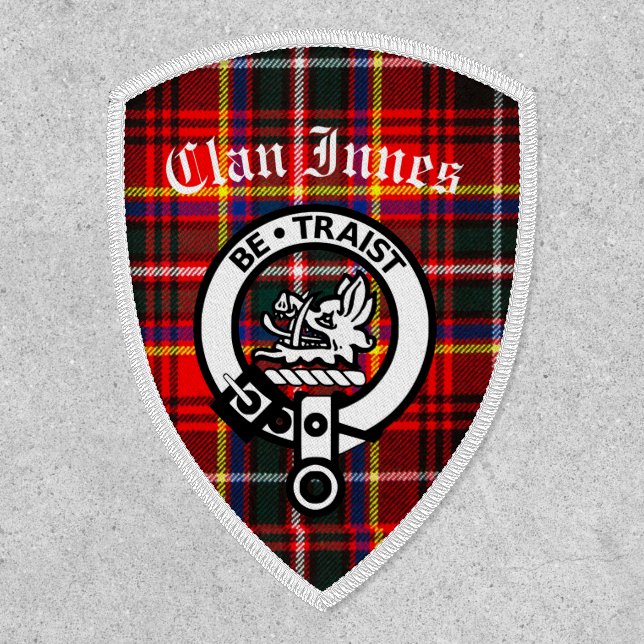 Clan Innes Crest Badge and Tartan Iron On Patch (Front)