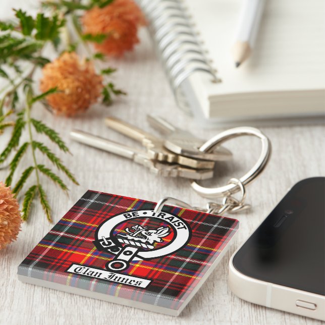 Clan Innes Crest Badge and Tartan Keychain (Front Right)