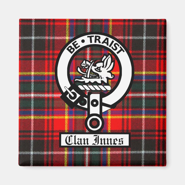 Clan Innes Crest Badge and Tartan Magnet (Front)