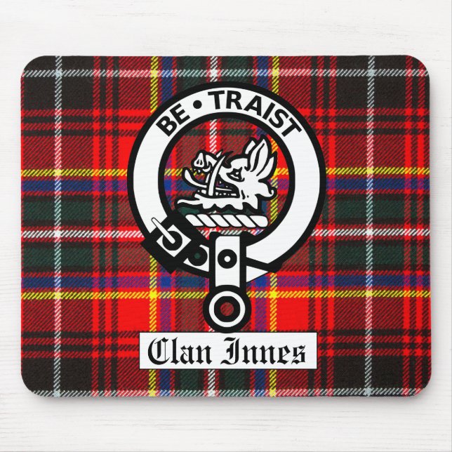 Clan Innes Crest Badge and Tartan Mouse Pad (Front)