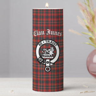 Clan Innes Crest Badge and Tartan Pillar Candle