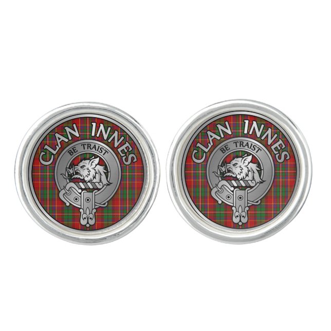 Clan Innes Crest & Tartan Cufflinks (Front)
